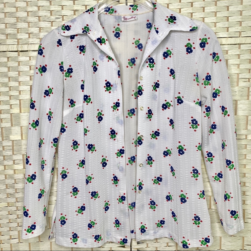 Vintage 60s Bradley Shacket Womens Large Floral Knit Top.